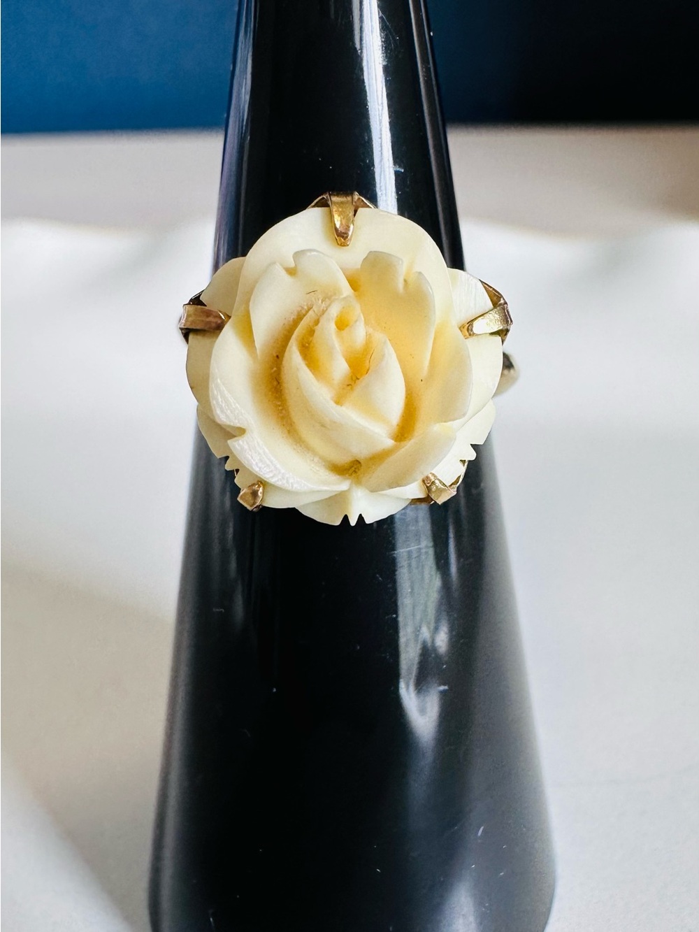 Vintage Cream Rose Ring Size 4.5-Kid’s ring-10K GF -Floral Coquette Jewelry